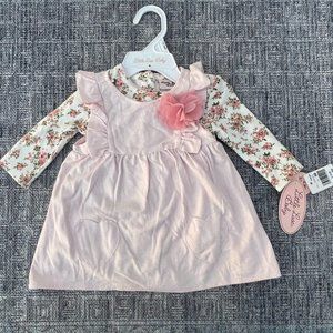 Little Lass Baby Girl 2 Peice Jumper Set Floral Print Pink Dress Frok Size 3-6 m